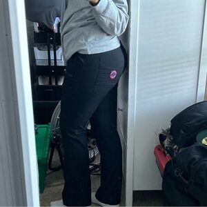Black Low-Rise Flare Pants with Pink Patch